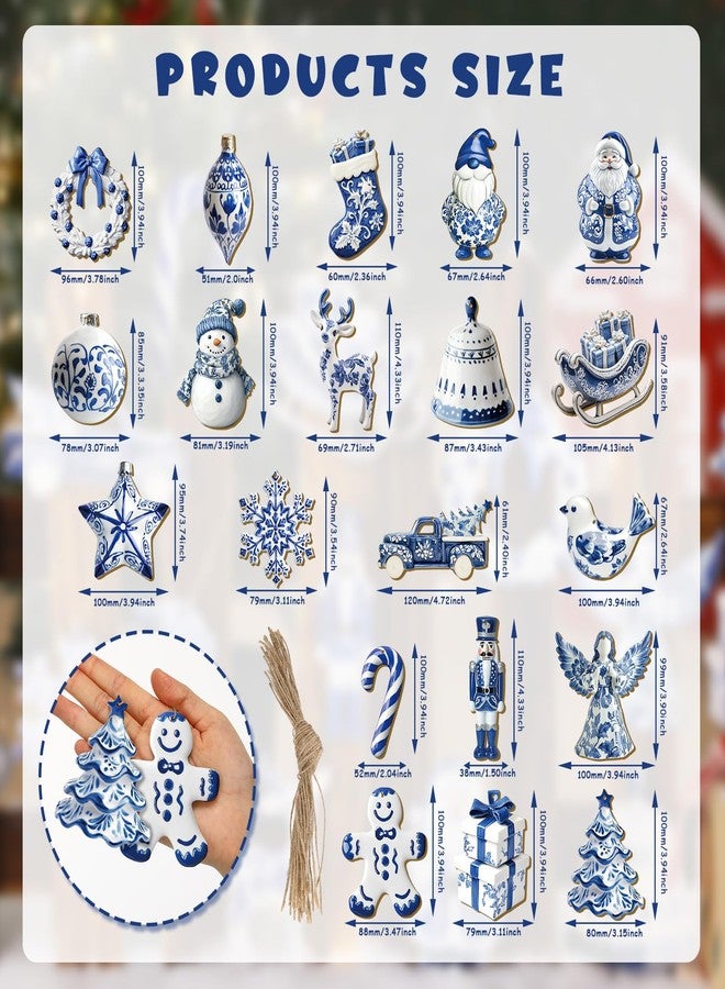 Yuntau 40 Pcs Christmas Chinoiserie Ornaments Blue and White Porcelain Wooden Flat Decoration Christmas Tree Ornaments Chinoiserie Hanging Decor Porcelain Pendants for Small Xmas Tree Decor(Classic) - Image 2